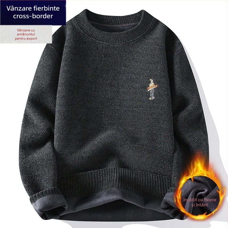 Pulover cu căptușeală din fleece, guler rotund, mâneci lungi, croială lejeră