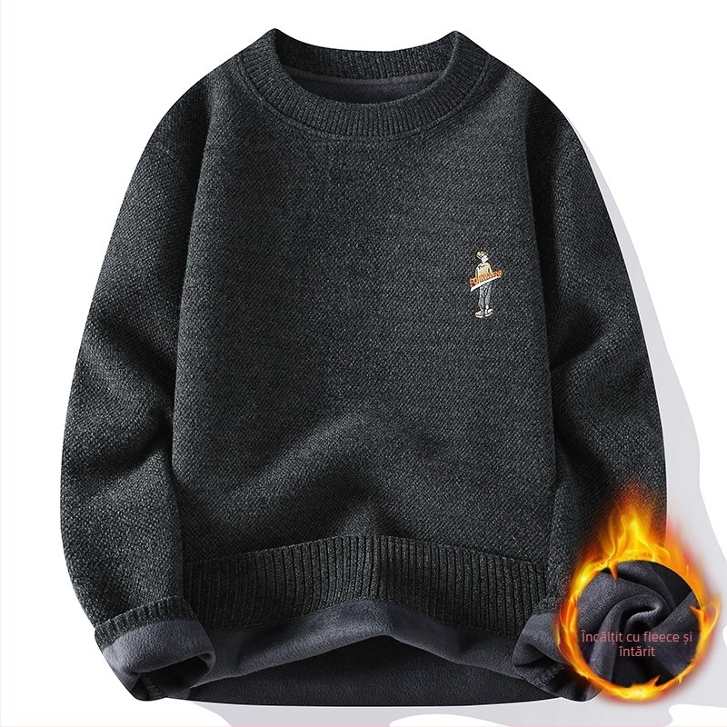 Pulover cu căptușeală din fleece, guler rotund, mâneci lungi, croială lejeră