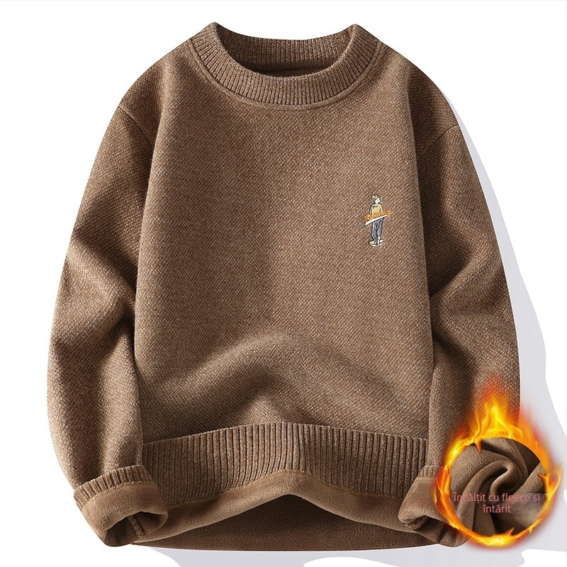 Pulover cu căptușeală din fleece, guler rotund, mâneci lungi, croială lejeră