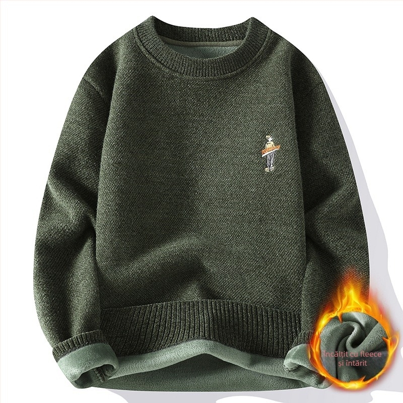 Pulover cu căptușeală din fleece, guler rotund, mâneci lungi, croială lejeră