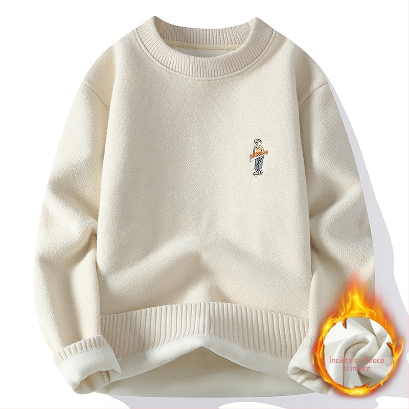 Pulover cu căptușeală din fleece, guler rotund, mâneci lungi, croială lejeră