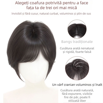 Piesă de păr cu breton pentru femei, Breton din mătase mixtă, Mătase la temperatură înaltă, Volum în zona creștetului, Non-colorabilă