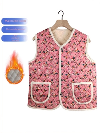 Vestă fără mâneci în stil chinezesc pentru iarna 2025, căptușită cu fleece și groasă, imprimeu floral, țesătură milk silk cu 90–95% poliester