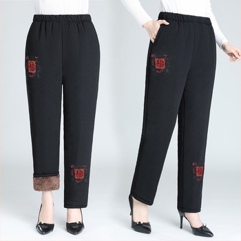 Pantaloni de iarnă pentru femei, căptușiți cu fleece, croială lejeră, lungi, țesătură din bumbac-poliester, foarte groși