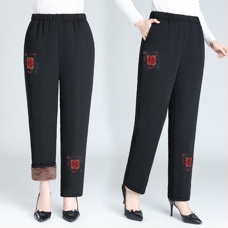 Pantaloni de iarnă pentru femei, căptușiți cu fleece, croială lejeră, lungi, țesătură din bumbac-poliester, foarte groși