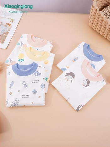 Set de lenjerie termică din bumbac pentru copii, unisex, guler mediu, fără glugă, 100% bumbac, ușor pentru primăvară și toamna