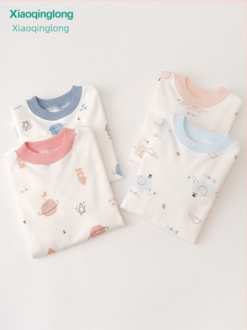 Set de lenjerie termică din bumbac pentru copii, unisex, guler mediu, fără glugă, 100% bumbac, ușor pentru primăvară și toamna