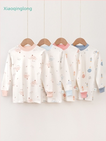 Set de lenjerie termică din bumbac pentru copii, unisex, guler mediu, fără glugă, 100% bumbac, ușor pentru primăvară și toamna