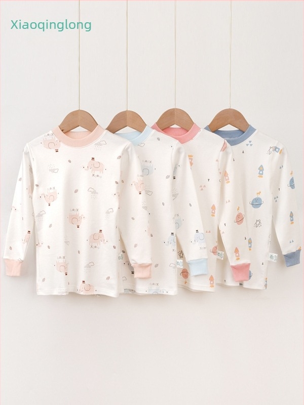 Set de lenjerie termică din bumbac pentru copii, unisex, guler mediu, fără glugă, 100% bumbac, ușor pentru primăvară și toamna