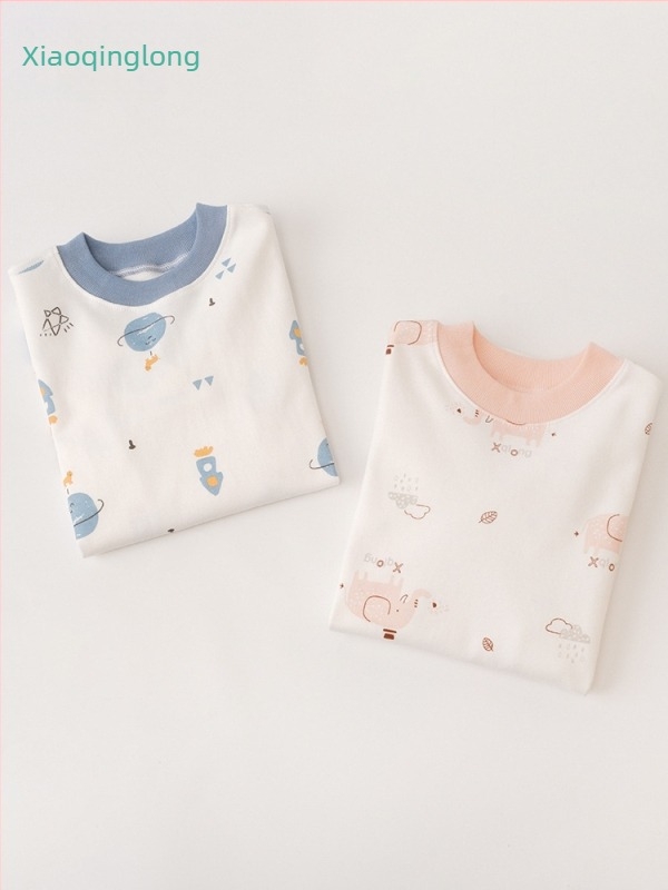 Set de lenjerie termică din bumbac pentru copii, unisex, guler mediu, fără glugă, 100% bumbac, ușor pentru primăvară și toamna