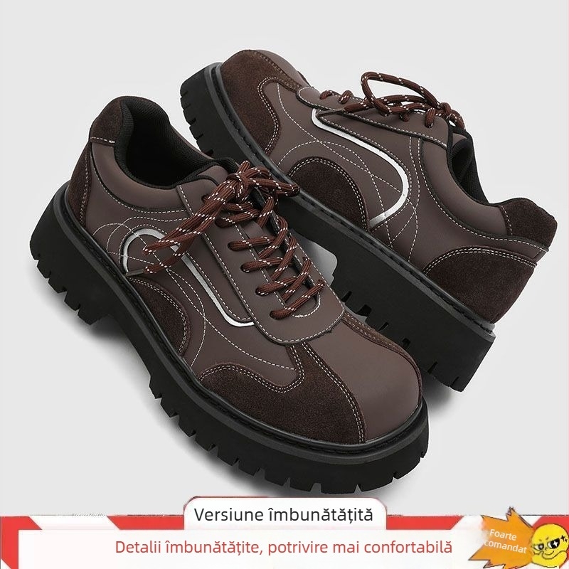 Pantofi Derby din piele pentru bărbați – creștere în înălțime, partea superioară cu panouri patchwork, talpă groasă, vârf rotund