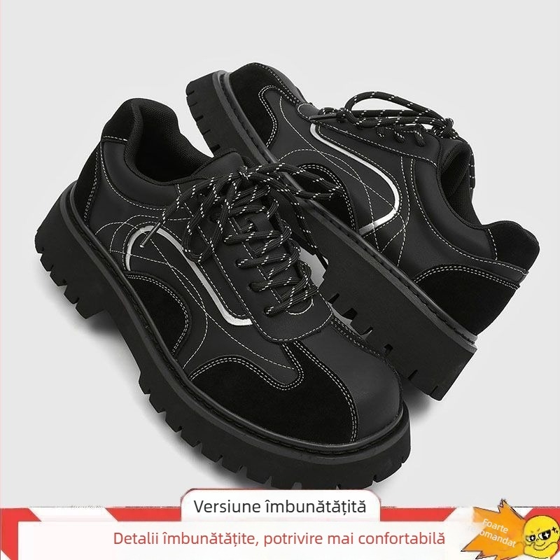 Pantofi Derby din piele pentru bărbați – creștere în înălțime, partea superioară cu panouri patchwork, talpă groasă, vârf rotund