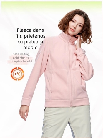 Cardigan unisex din polar fleece, cu căptușeală interioară din fleece, strat cald de iarnă pentru schi, ciclism și drumeții