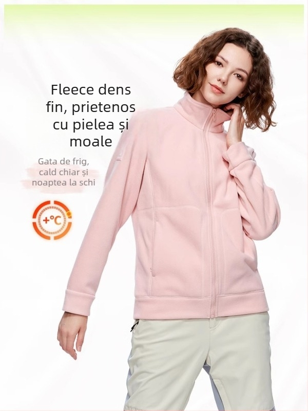 Cardigan unisex din polar fleece, cu căptușeală interioară din fleece, strat cald de iarnă pentru schi, ciclism și drumeții
