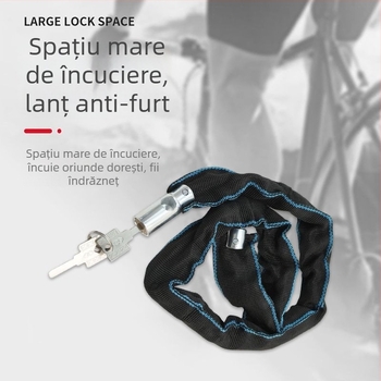 Lanț anti-furt pentru biciclete – lanț portabil, gros și prelungit, potrivit pentru biciclete electrice și de munte