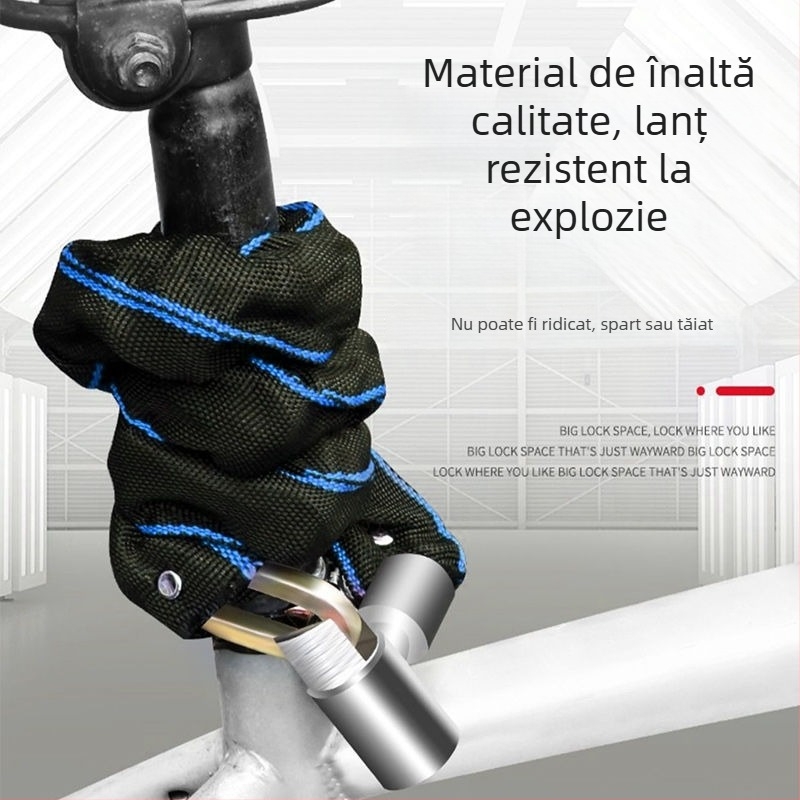 Lanț anti-furt pentru biciclete – lanț portabil, gros și prelungit, potrivit pentru biciclete electrice și de munte