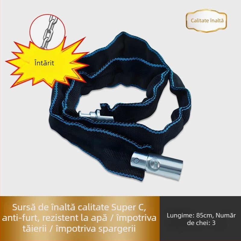 Lanț anti-furt pentru biciclete – lanț portabil, gros și prelungit, potrivit pentru biciclete electrice și de munte