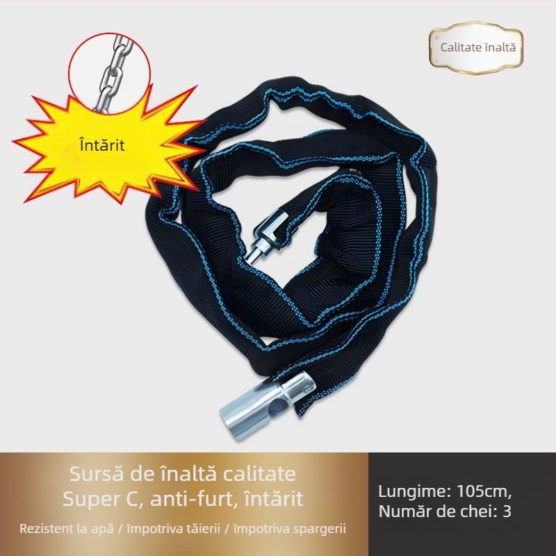 Lanț anti-furt pentru biciclete – lanț portabil, gros și prelungit, potrivit pentru biciclete electrice și de munte