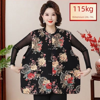 Vestă pentru mame de vârstă mijlocie și mai în vârstă, stil retro chinezesc, jacquard floral, poliester peste 95%, lungime 65–80 cm, lansare toamnă 2025