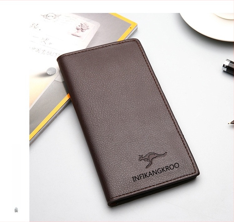 Portofel masculin lung cu imprimare a logo-ului - Material PU, stil urban minimalist, impermeabil și rezistent la uzură, pentru utilizare zilnică