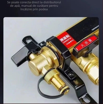 Valvă de drenaj pentru distribuția încălzirii prin podea, flux mare, cupru, conectare filetata, temperatură de funcționare 0–100 °C, apă