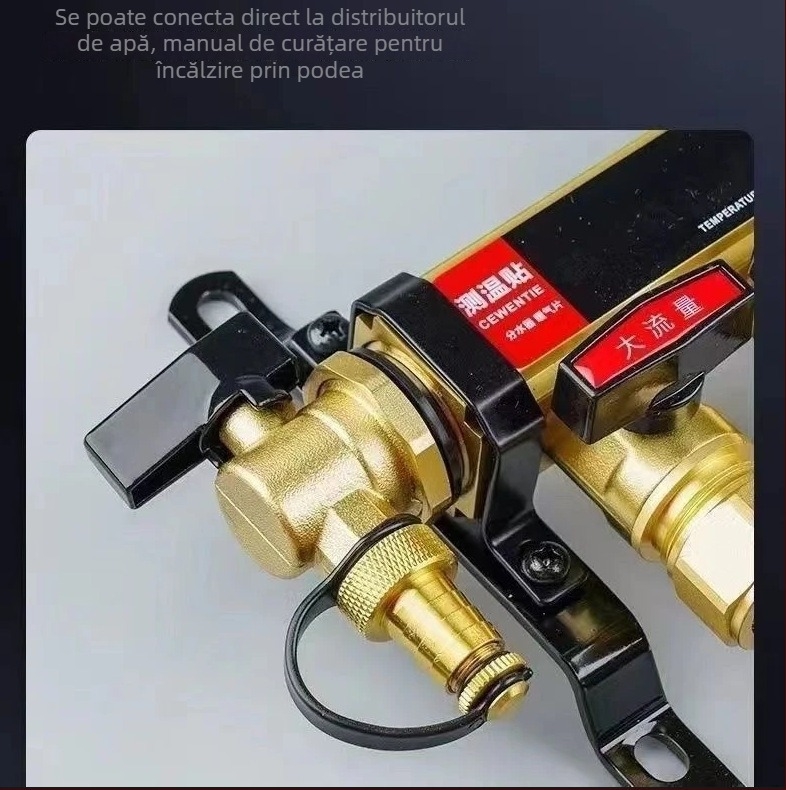 Valvă de drenaj pentru distribuția încălzirii prin podea, flux mare, cupru, conectare filetata, temperatură de funcționare 0–100 °C, apă