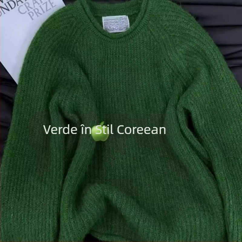 Pulover tricotat gros din amestec lână-acril, cu glugă, guler rotund, croială lejeră — Iarna 2024