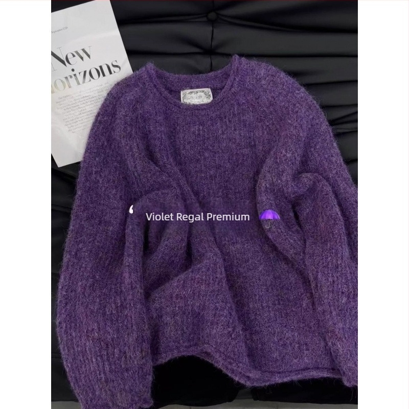 Pulover tricotat gros din amestec lână-acril, cu glugă, guler rotund, croială lejeră — Iarna 2024