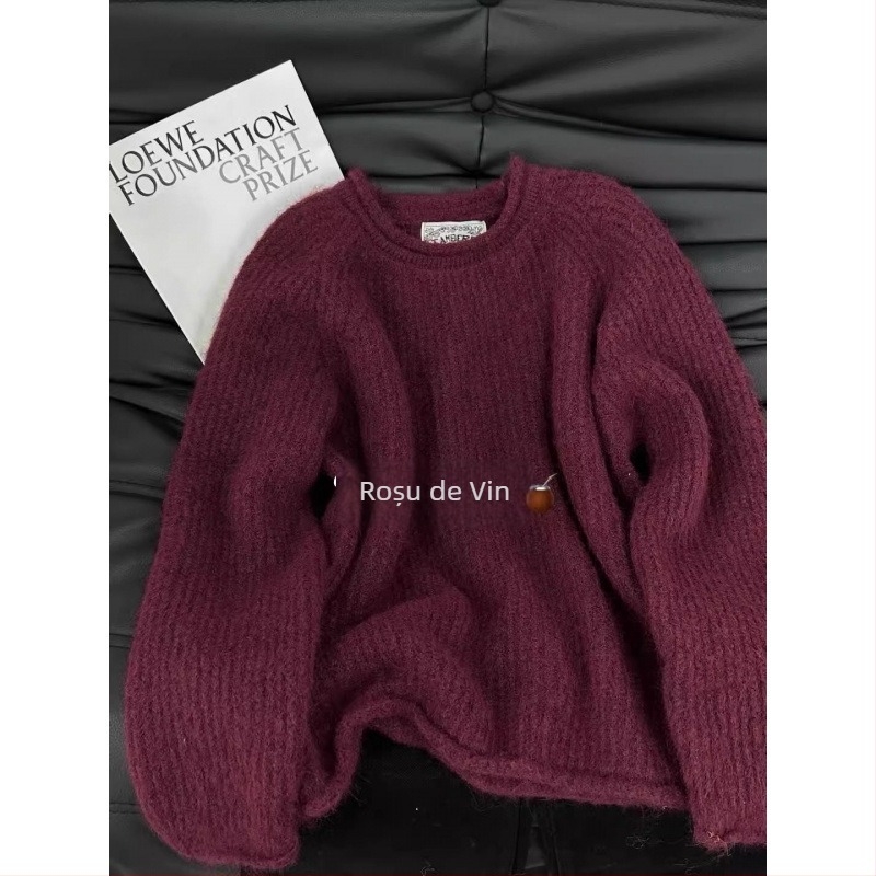 Pulover tricotat gros din amestec lână-acril, cu glugă, guler rotund, croială lejeră — Iarna 2024