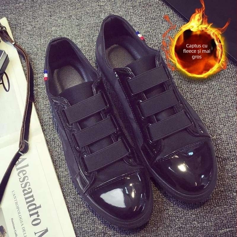 Adidași bărbați în stil coreean, canvas mid-top, partea superioară din bumbac respirabilă, talpă din cauciuc, vârf din piele