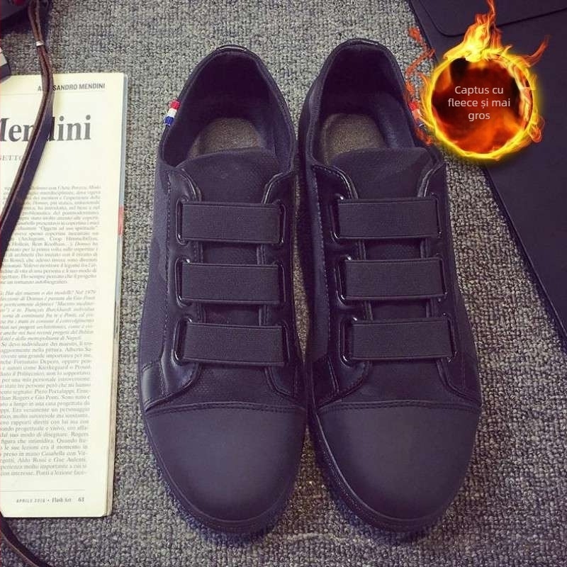 Adidași bărbați în stil coreean, canvas mid-top, partea superioară din bumbac respirabilă, talpă din cauciuc, vârf din piele