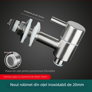 Robinet pentru vin din oțel inoxidabil cu filtru - 304, supapă cu disc ceramic, diametrul șezii 20 mm, diametrul intrare/ieșire 20 mm, finisaj periat