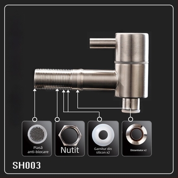 Robinet pentru vin din oțel inoxidabil cu filtru - 304, supapă cu disc ceramic, diametrul șezii 20 mm, diametrul intrare/ieșire 20 mm, finisaj periat