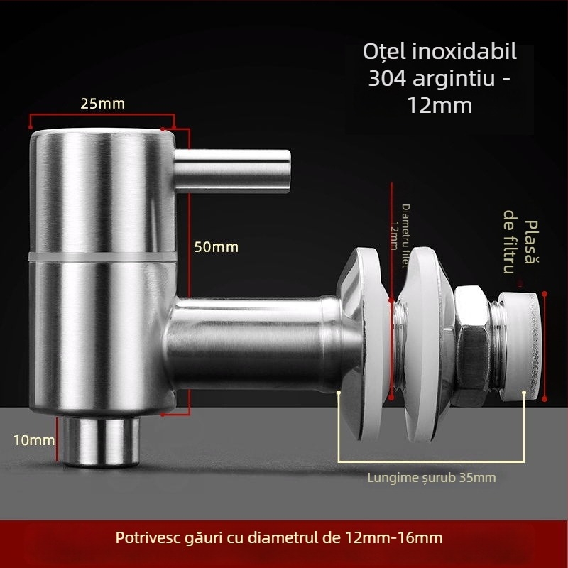 Robinet pentru vin din oțel inoxidabil cu filtru - 304, supapă cu disc ceramic, diametrul șezii 20 mm, diametrul intrare/ieșire 20 mm, finisaj periat
