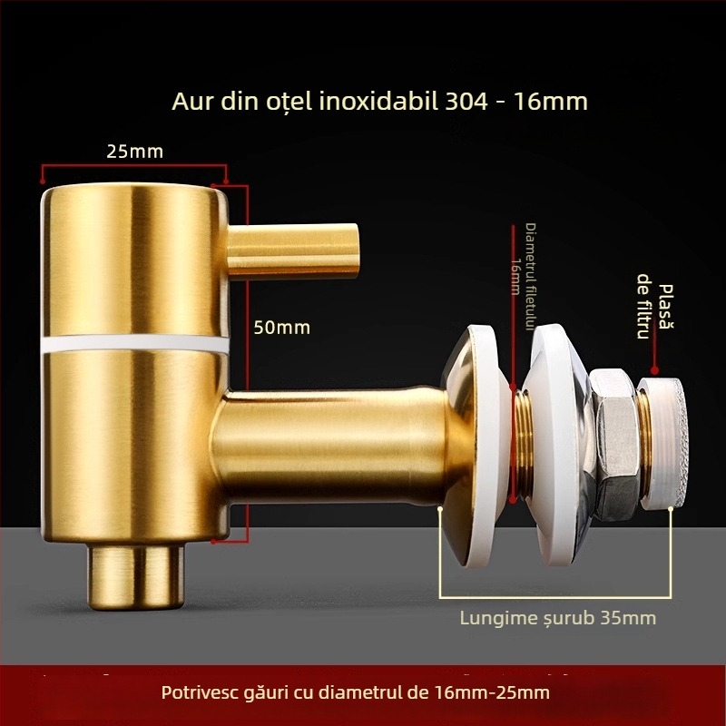 Robinet pentru vin din oțel inoxidabil cu filtru - 304, supapă cu disc ceramic, diametrul șezii 20 mm, diametrul intrare/ieșire 20 mm, finisaj periat