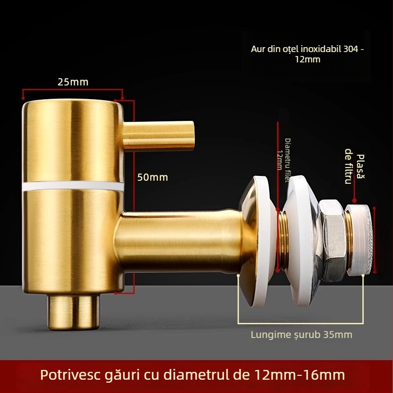 Robinet pentru vin din oțel inoxidabil cu filtru - 304, supapă cu disc ceramic, diametrul șezii 20 mm, diametrul intrare/ieșire 20 mm, finisaj periat