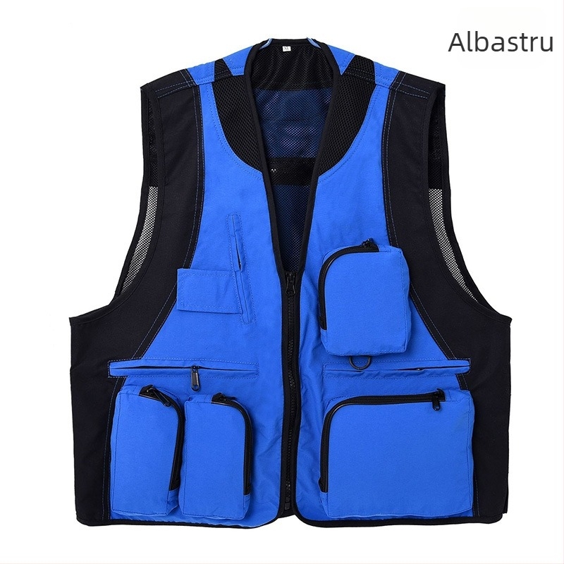 Vesta exterioară cu buzunare multiple, impermeabilă, cu logo, fermoar, fără glugă, croială lejeră