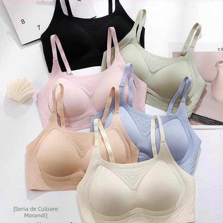 Sutien fără cusături, cupă subțire modelată, fără oțel, bretele duble fixe, închidere în spate cu trei rânduri de cârlige