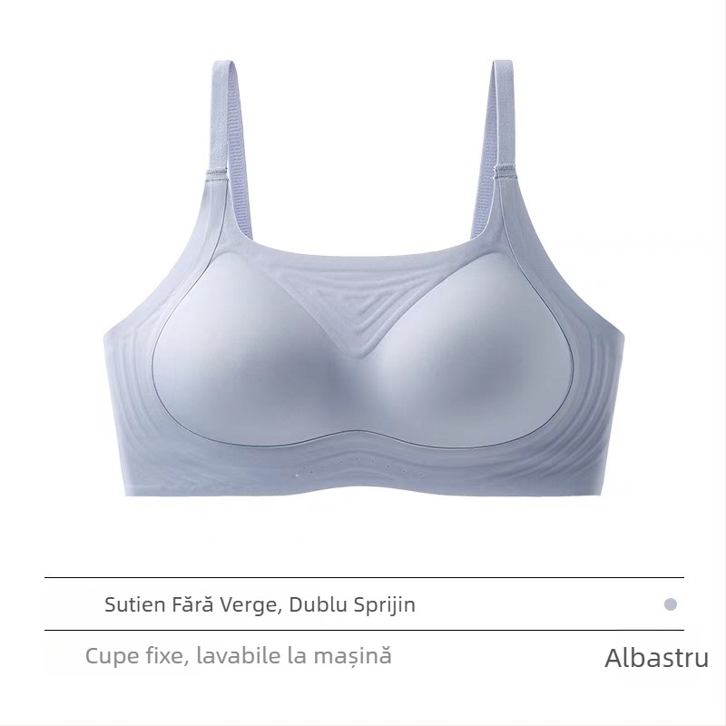 Sutien fără cusături, cupă subțire modelată, fără oțel, bretele duble fixe, închidere în spate cu trei rânduri de cârlige