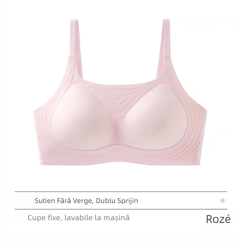 Sutien fără cusături, cupă subțire modelată, fără oțel, bretele duble fixe, închidere în spate cu trei rânduri de cârlige