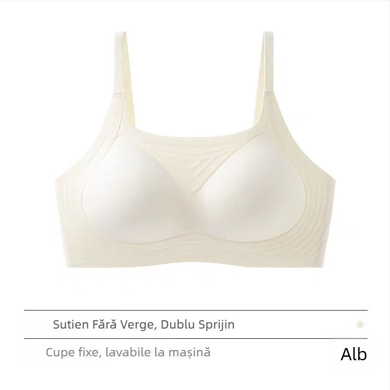 Sutien fără cusături, cupă subțire modelată, fără oțel, bretele duble fixe, închidere în spate cu trei rânduri de cârlige