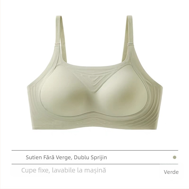 Sutien fără cusături, cupă subțire modelată, fără oțel, bretele duble fixe, închidere în spate cu trei rânduri de cârlige