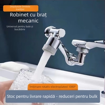 Braț mecanic de extindere pentru robinet, cap anti-strop, aerator, montaj spiral, din oțel inoxidabil și PP