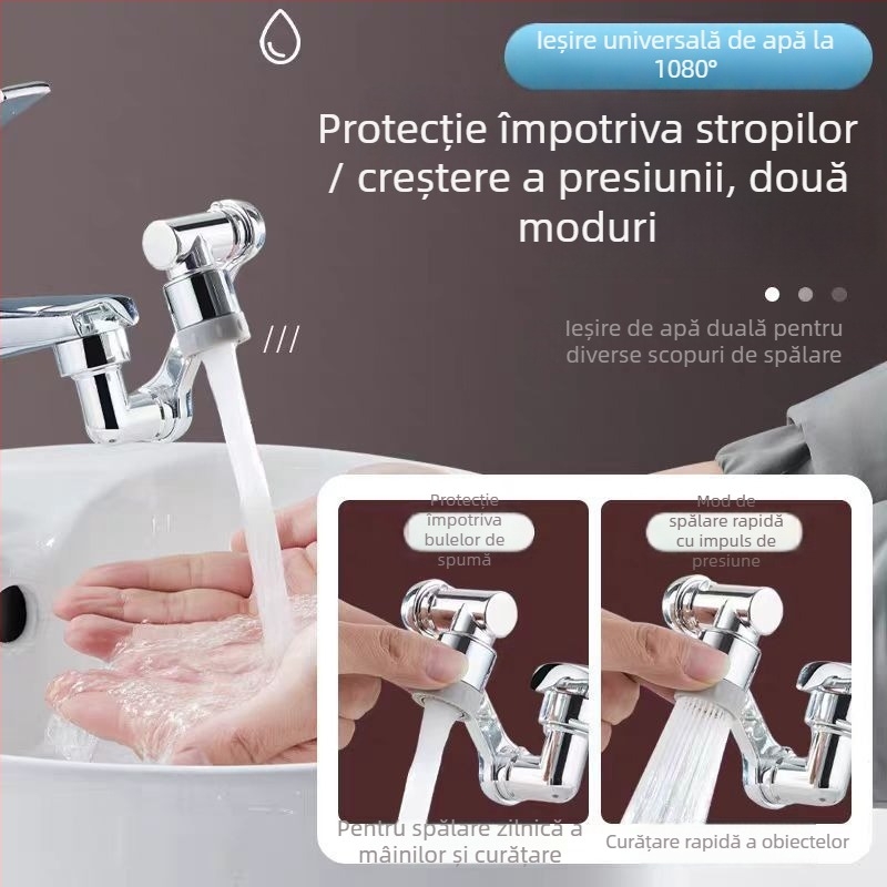 Braț mecanic de extindere pentru robinet, cap anti-strop, aerator, montaj spiral, din oțel inoxidabil și PP