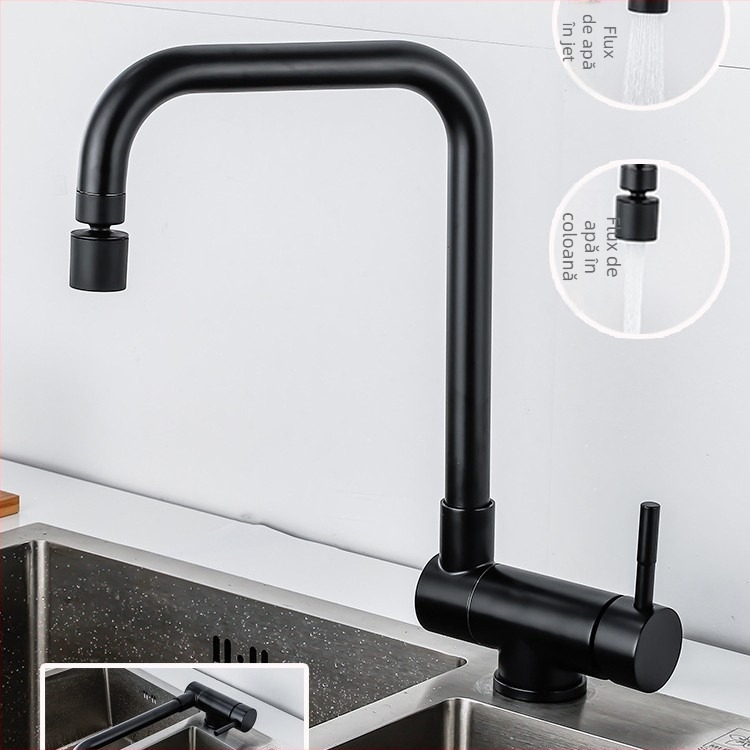 Robinet de bucătărie Hj-s010, oțel inoxidabil 304, supapă cu disc ceramic, presiune nominală 0,5–1,0 MPa, 0–90°C