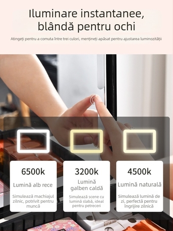 Cutie metalică pentru cosmetice cu lampă încorporată și oglindă, portabilă, cu lacăt, pentru uz casnic