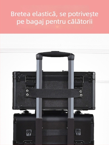 Cutie metalică pentru cosmetice cu lampă încorporată și oglindă, portabilă, cu lacăt, pentru uz casnic