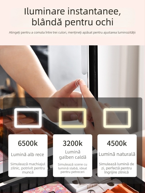 Cutie metalică pentru cosmetice cu lampă încorporată și oglindă, portabilă, cu lacăt, pentru uz casnic