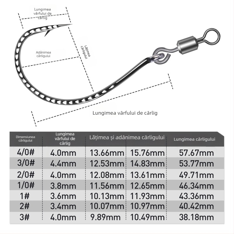 Cârlig de pescuit cu 8003 întărit, inel în formă de 8, cârlig inversat și momeală moale, pentru biban și pește mandarín