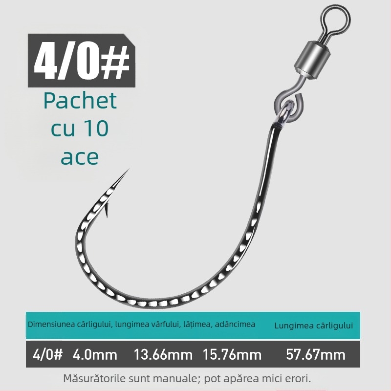 Cârlig de pescuit cu 8003 întărit, inel în formă de 8, cârlig inversat și momeală moale, pentru biban și pește mandarín